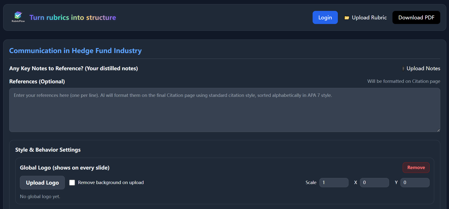 RubricFlow structure form