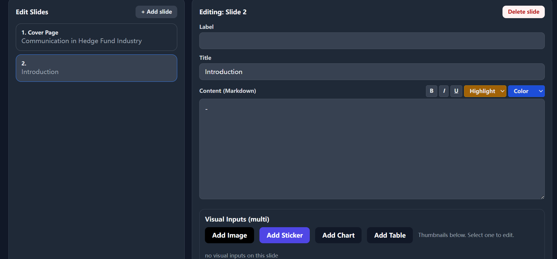RubricFlow slide editor